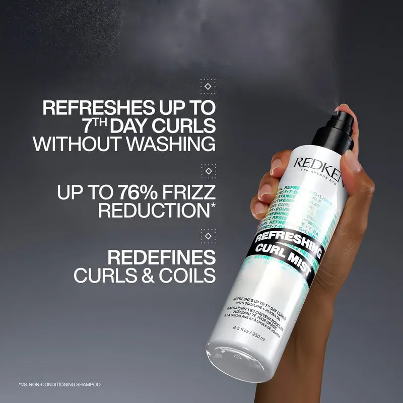 Redken Refreshing Curl Mist Tratamiento Sin Enjuague Para Cabello Rizado, Hidrata Y Define Rizos Hasta 7 Días, Con Escualano Y Aceite De Jojoba, 250 Ml
