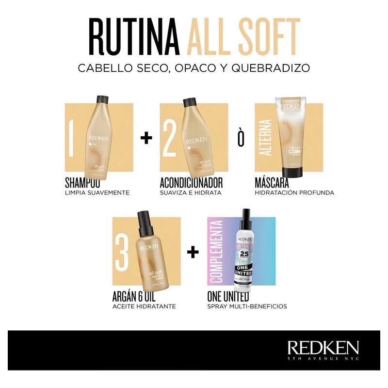 Redken Pack Shampoo All Soft 300 Ml + One United 30 Ml-cosm.