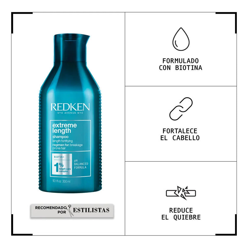 Shampoo Fortalecedor De Largos Cabello Quebradizo Extreme Length 300ml Redken Redken Extreme Lenght Shampoo Extreme Lenght Redken Con Ph Balanceado E3460800 Shampoo