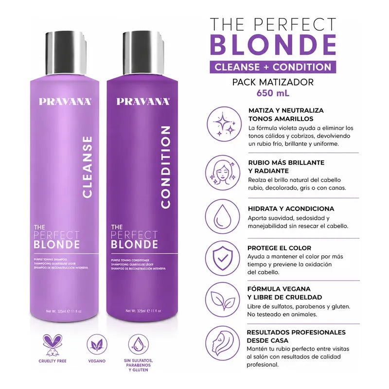 Pravana The Perfect Blonde Kit Shampoo + Acondicionador Matizador Rubios 325ml